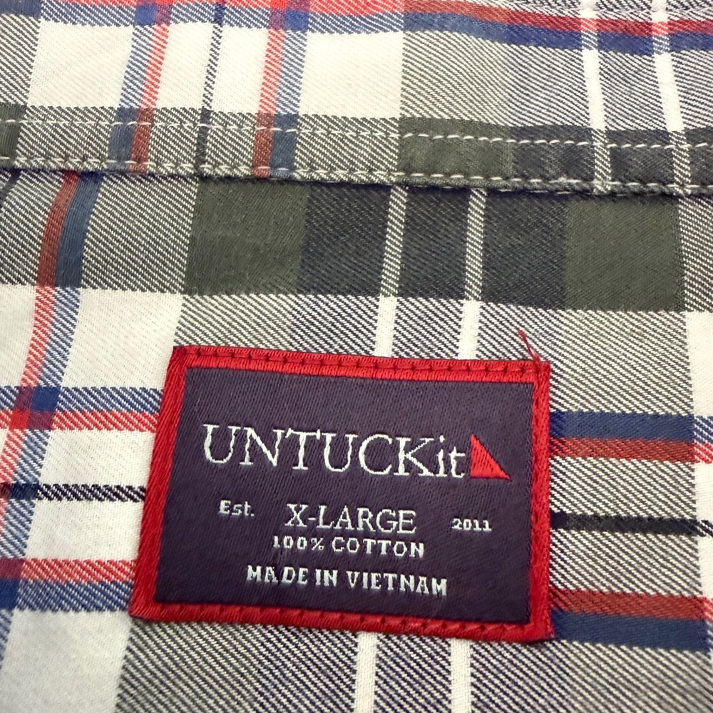 UNTUCKit Mens XL Plaid Button Down Shirt Green Navy White Cotton Long Sleeve - Picture 3 of 8